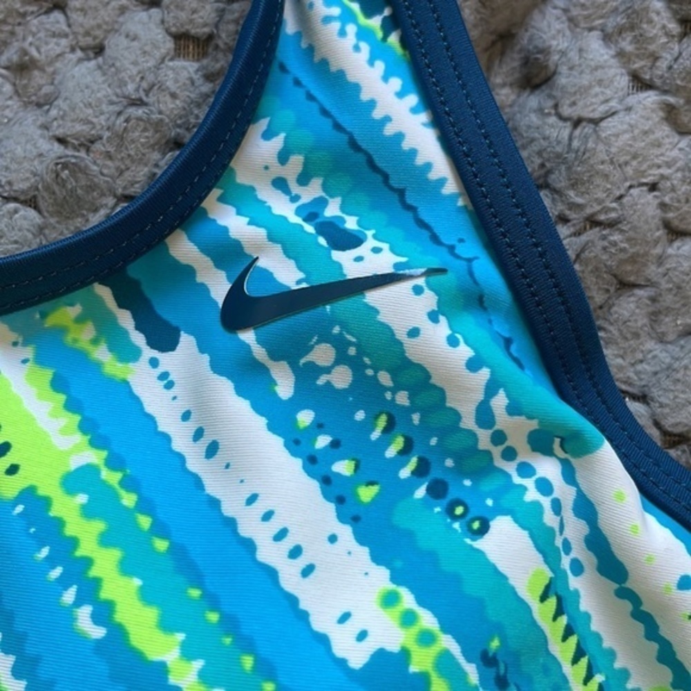 Nike Teal Stripe Racerback Tankini Swimsuit Top Size 10 EUC #1275 - Picture 2 of 5